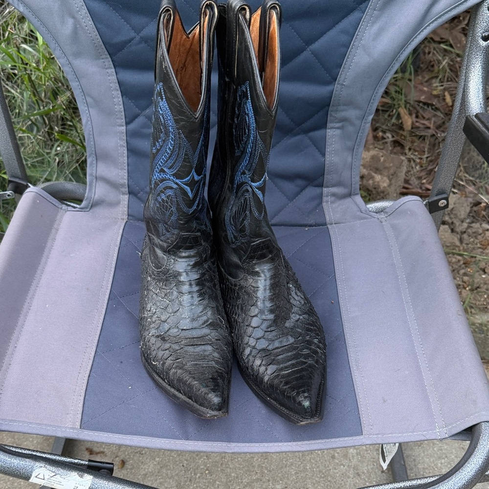Black Python Cowboy Boots With Blue Accents - image 1